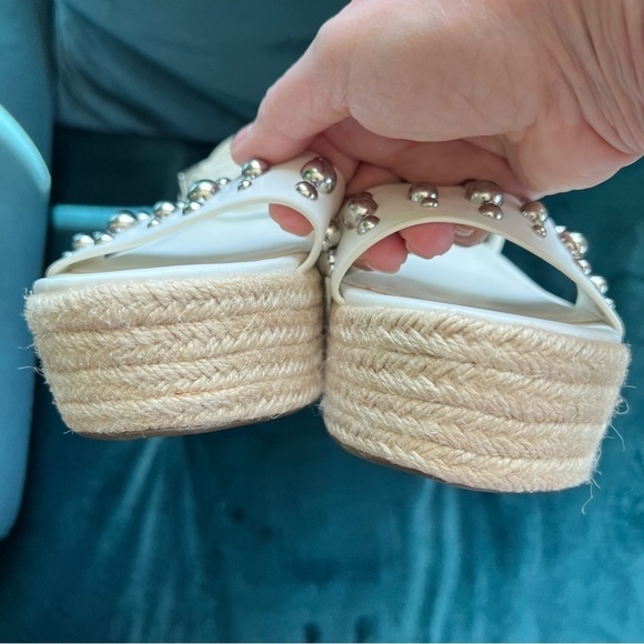 Marc Fisher Joyce Studded Platform Espadrille Sandals White Ankle Strap SIZE 8 - Picture 5 of 9